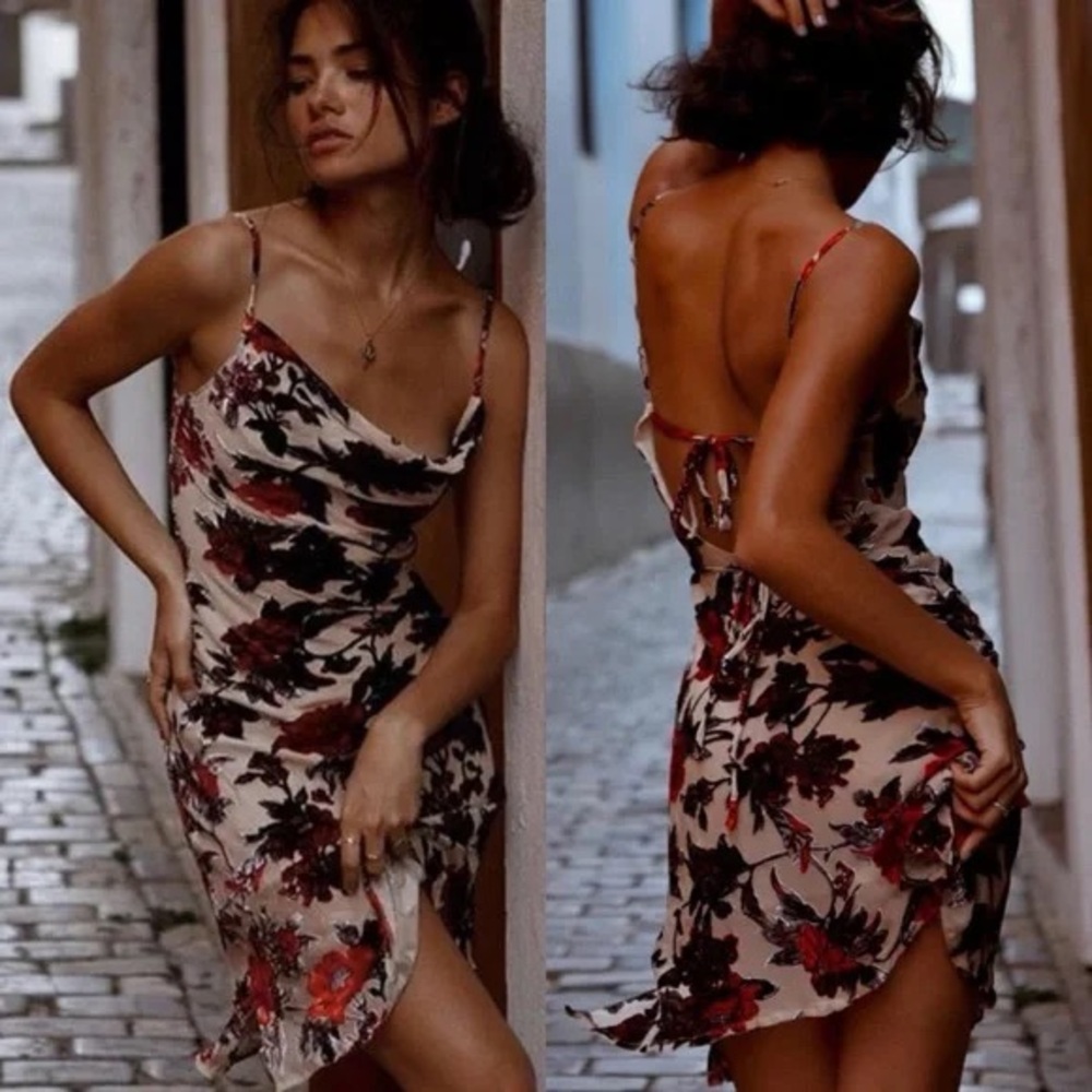 Rat & Boa Floral Slip Dress - Black and Red